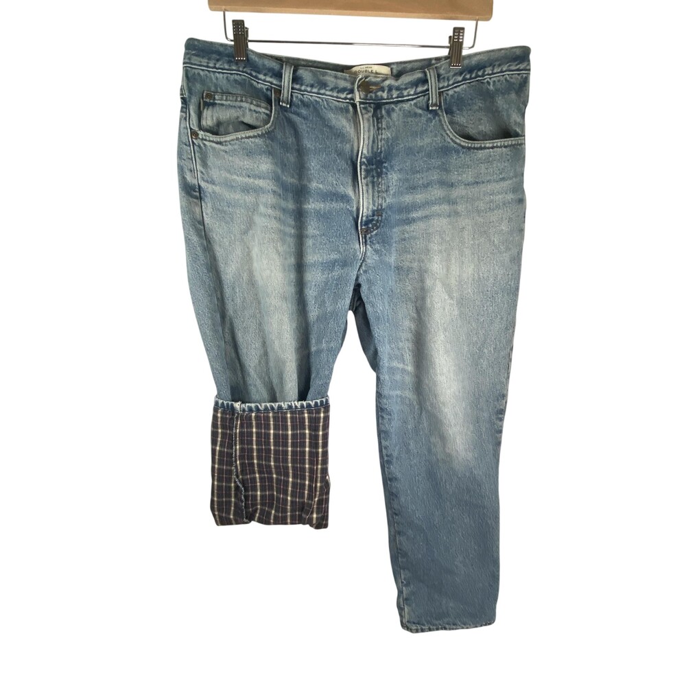 L.L.Bean Double L Jeans Mens FITS 39x30 Blue Flannel Lined Straight Leg Denim